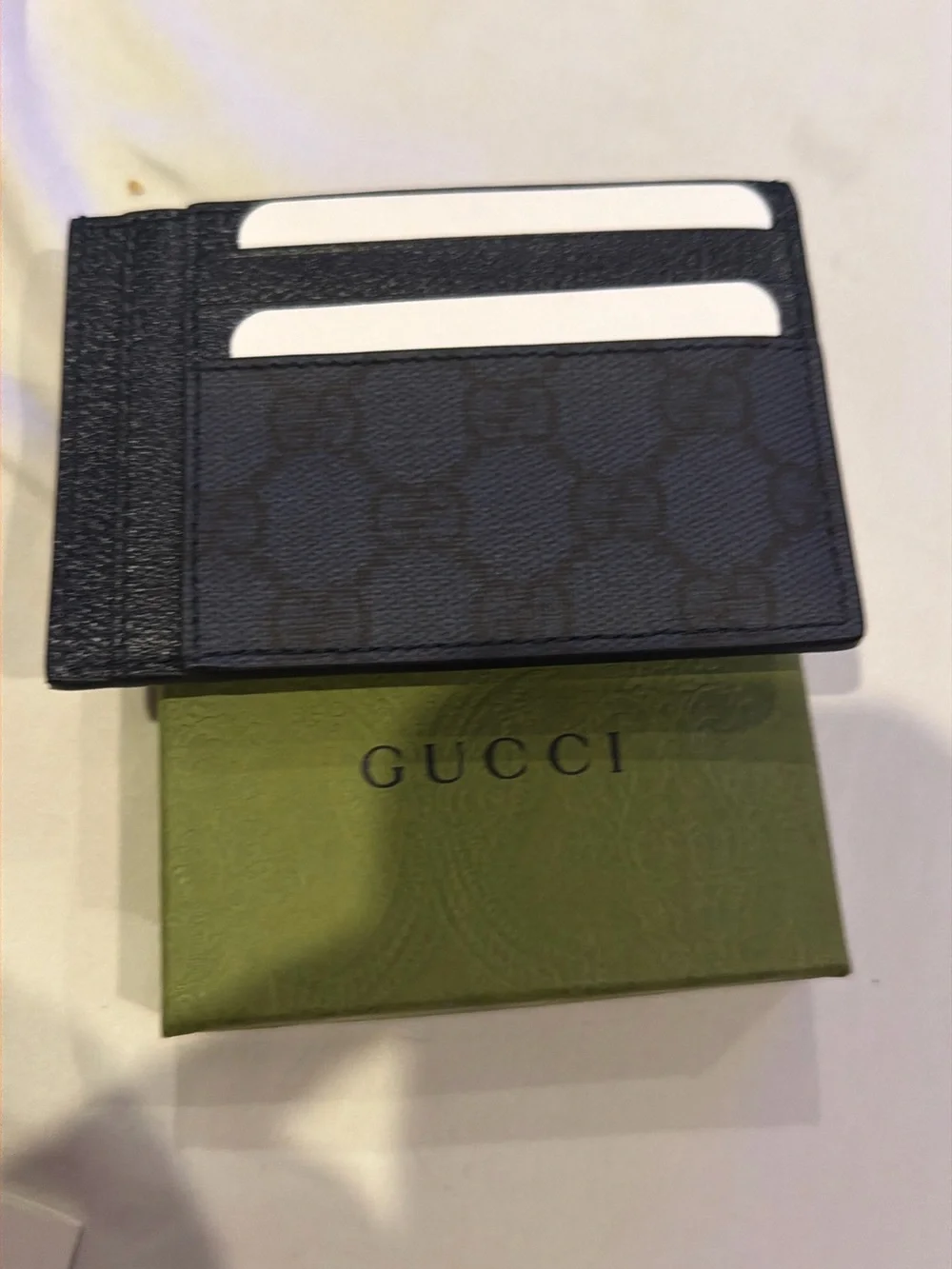 Gucci Black GG Leather Card Holder with Silver Hardware